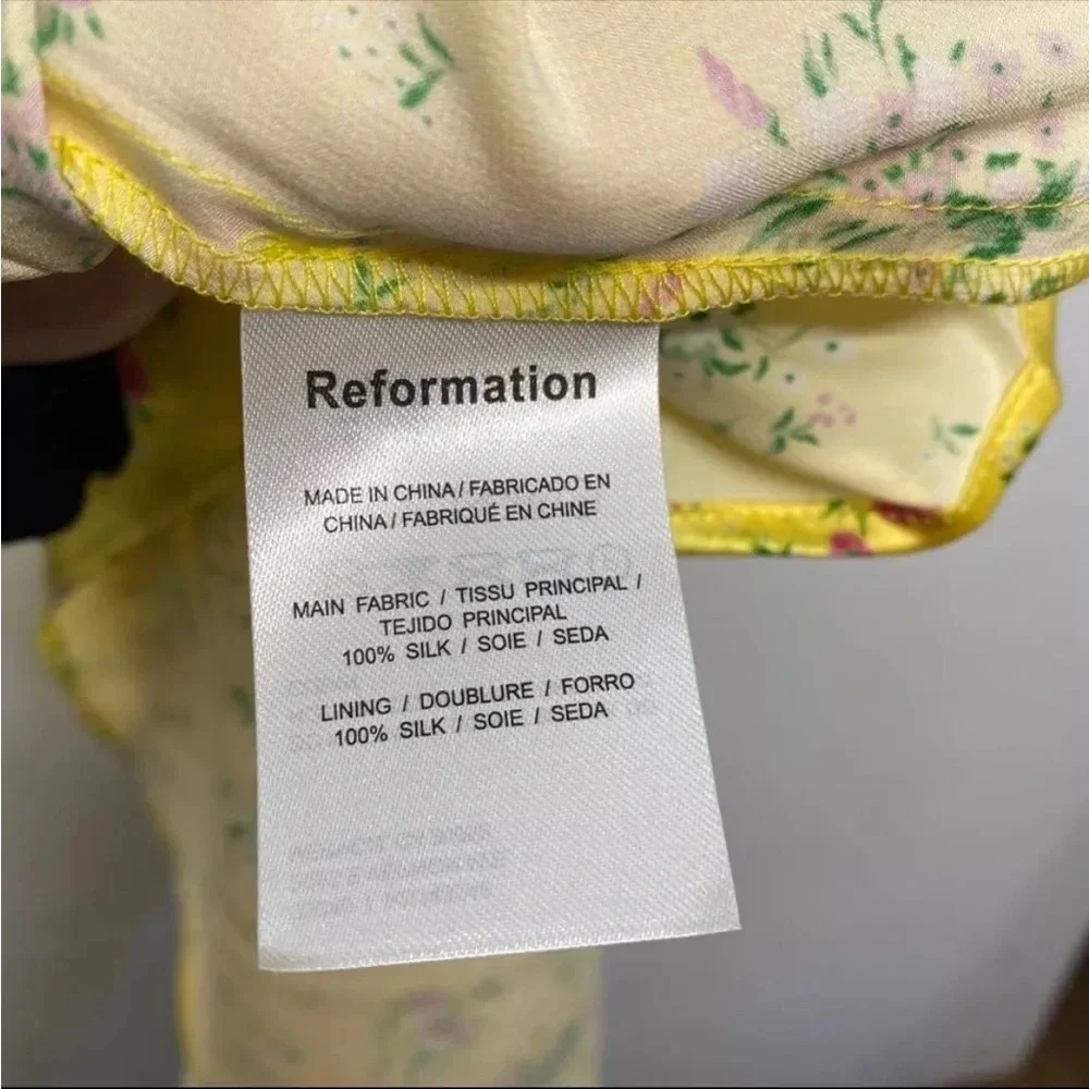 NWT REFORMATION‎ Frankie Silk Dress - Canaria 8 Yellow Floral Maxi